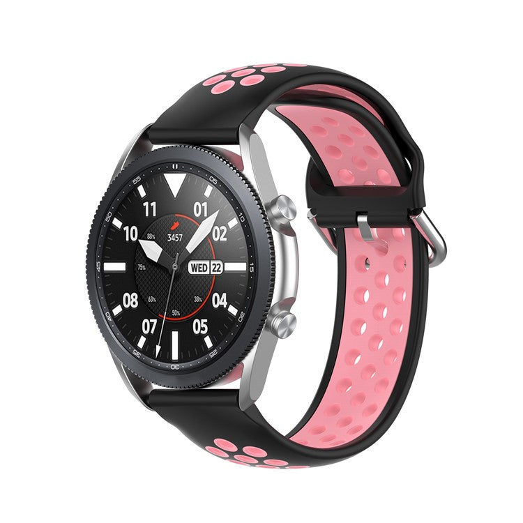 R840 22mm Bi-color Silicone Sport Smart Watch Band for Samsung Galaxy Watch 3 45mm/Huawei Watch 3/Watch 3 Pro - Black/Pink