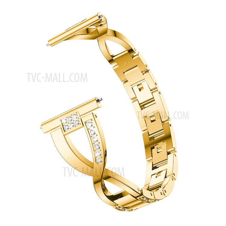 X-Shape Rhinestone Decor Stainless Steel Smart Watch Strap for Samsung Galaxy Watch3 45mm - Gold