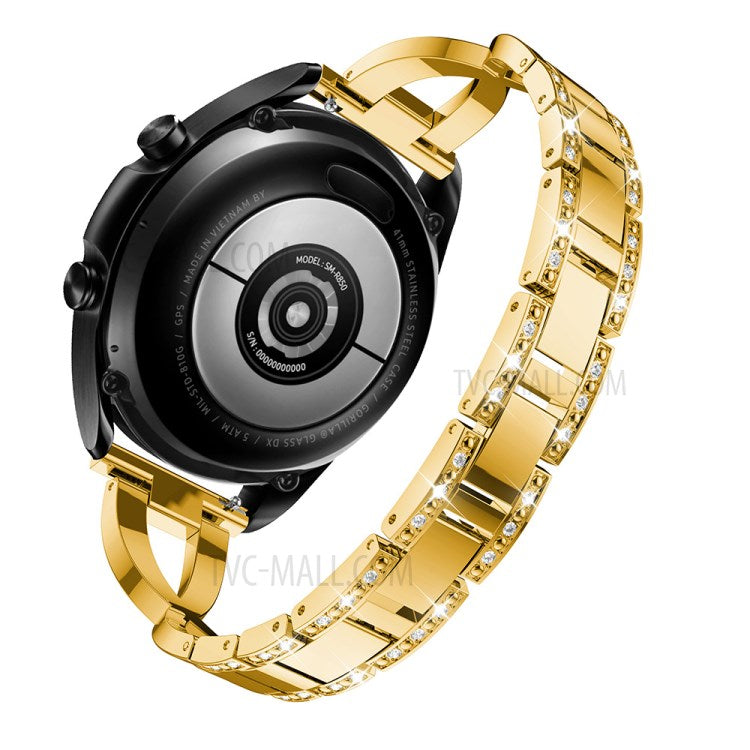 X-Shape Rhinestone Decor Stainless Steel Smart Watch Strap for Samsung Galaxy Watch3 45mm - Gold