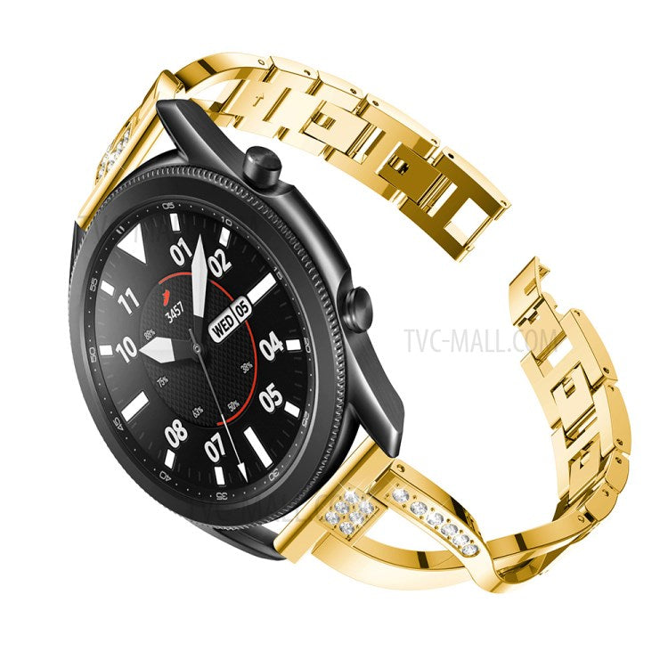 X-Shape Rhinestone Decor Stainless Steel Smart Watch Strap for Samsung Galaxy Watch3 45mm - Gold