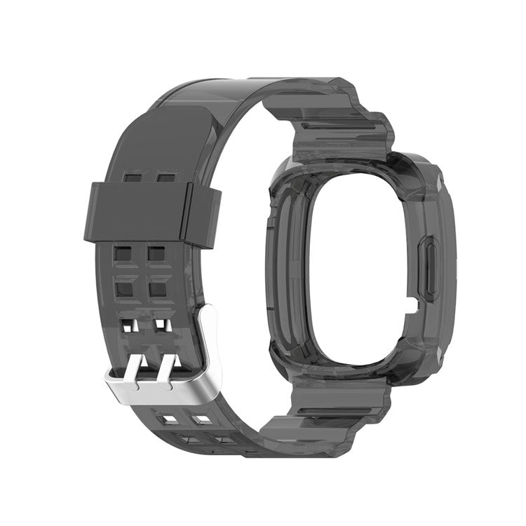 22.5mm Transparent Silicone Smart Watch Strap Universal for Fitbit Versa 3/Sense - Transparent Black