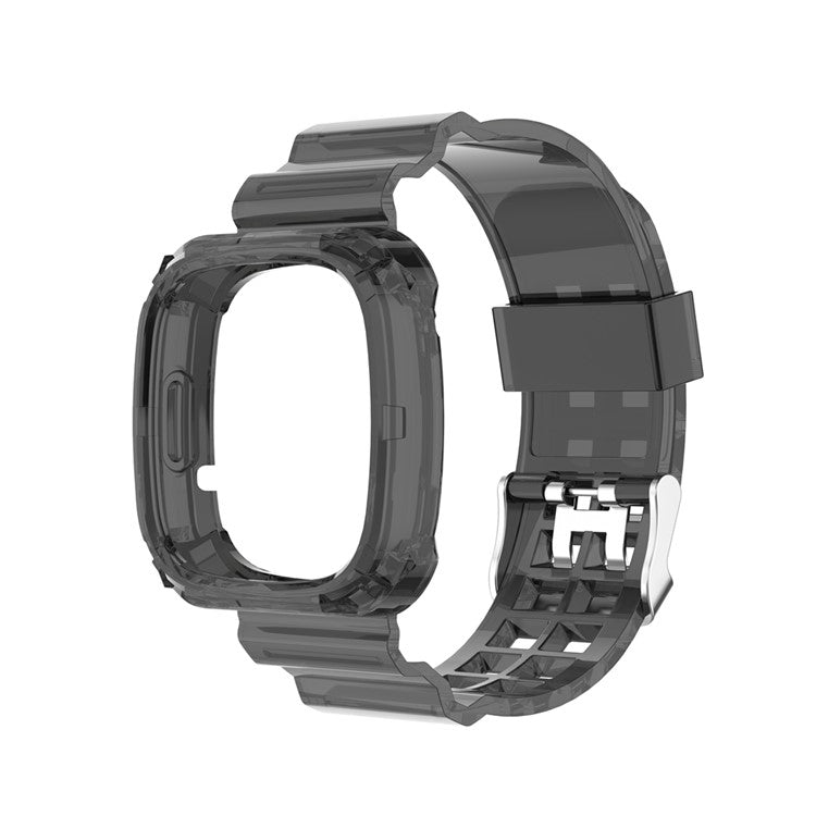22.5mm Transparent Silicone Smart Watch Strap Universal for Fitbit Versa 3/Sense - Transparent Black