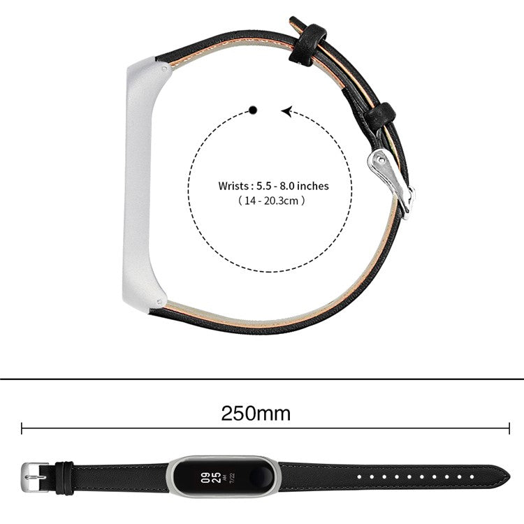 Quality Genuine Leather Watch Band Replacement for Xiaomi Mi Band 5 - Black