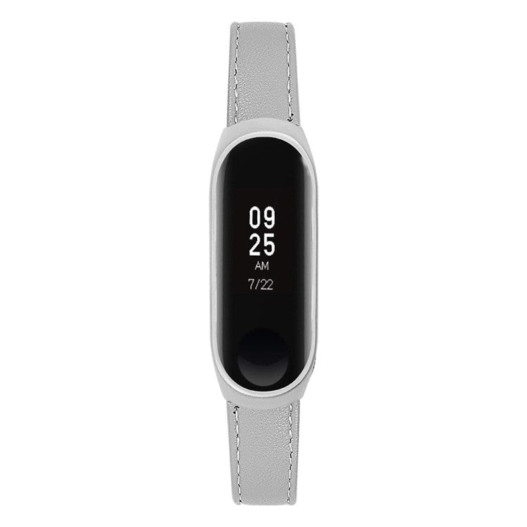 Quality Genuine Leather Watch Band Replacement for Xiaomi Mi Band 5 - Grey