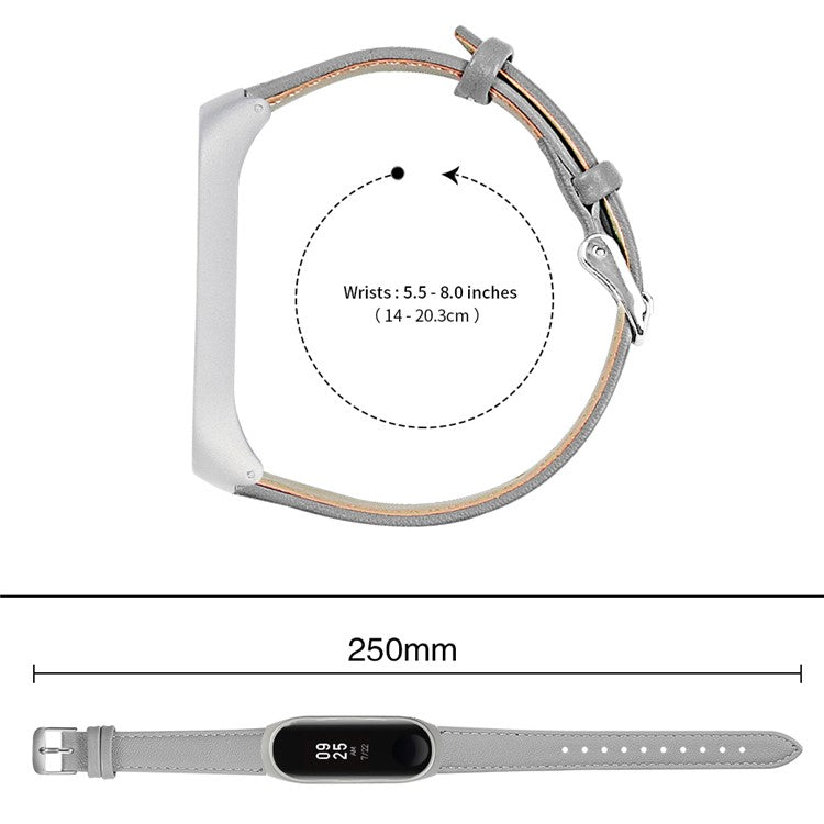 Quality Genuine Leather Watch Band Replacement for Xiaomi Mi Band 5 - Grey