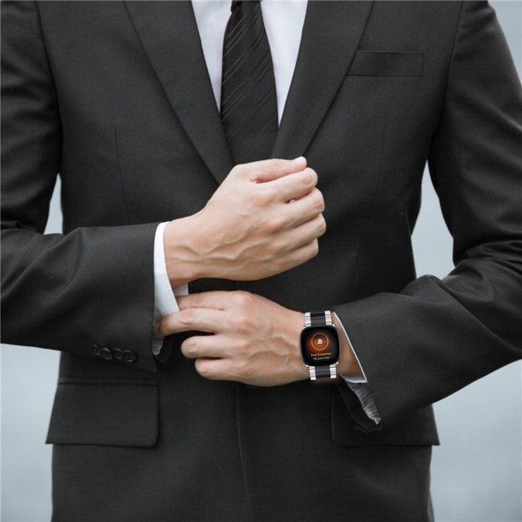 22.5mm Stainless Steel Watch Band for Fitbit Versa 3/Fitbit Sense - Silver/Black/Silver