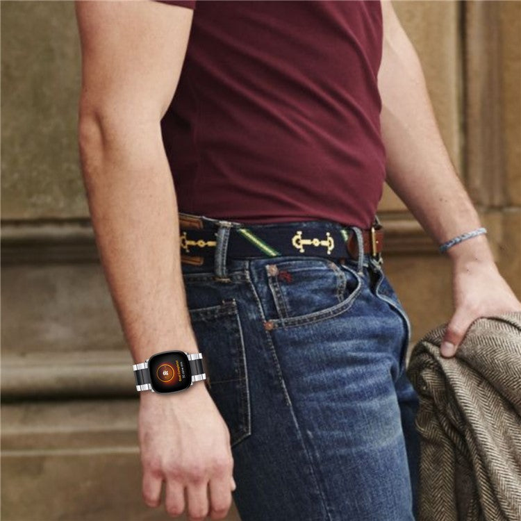 22.5mm Stainless Steel Watch Band for Fitbit Versa 3/Fitbit Sense - Silver/Black/Silver