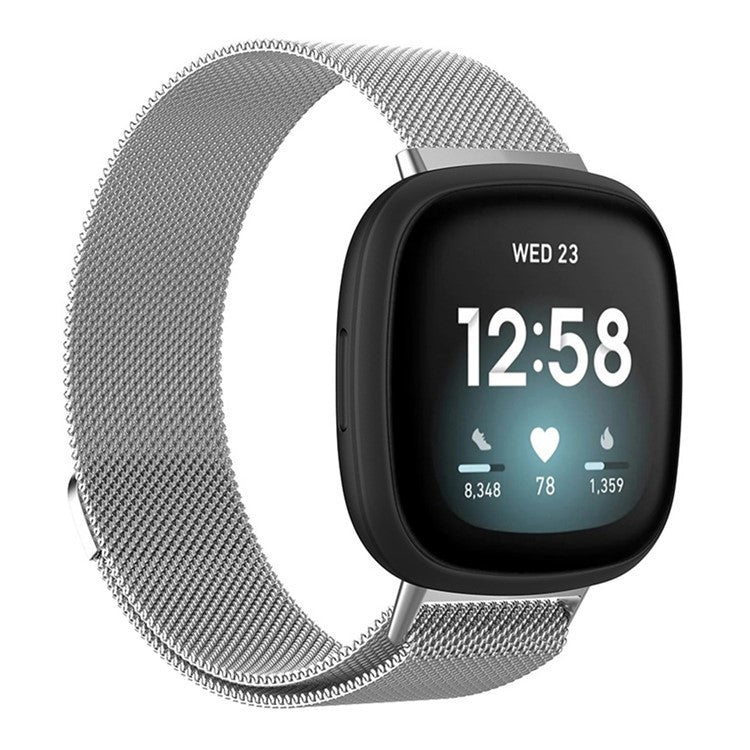 Milanese Metal Wrist Strap Replacement Smart Watch Band for Fitbit Versa 3 - Silver