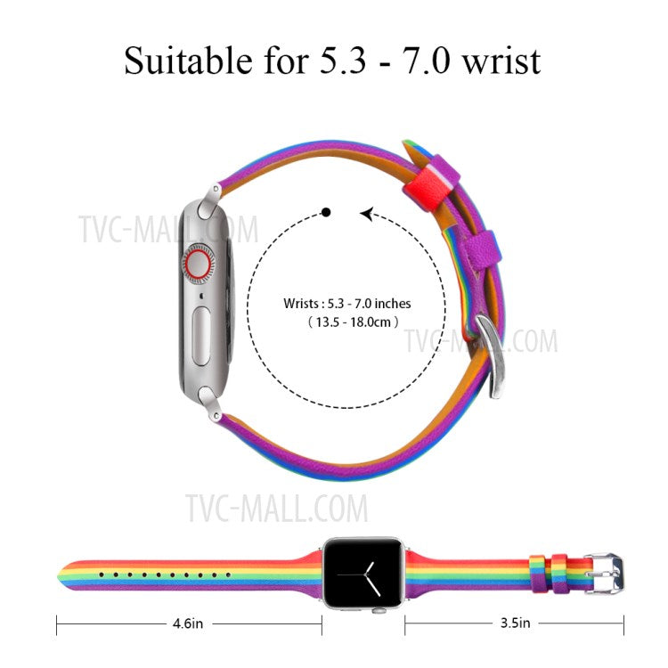 Rainbow Genuine Leather Strap Replace Band for Apple Watch Series 10 42mm / 9 8 7 41mm / 6 5 4 SE SE (2022) SE (2023) 40mm / 3 2 1 38mm