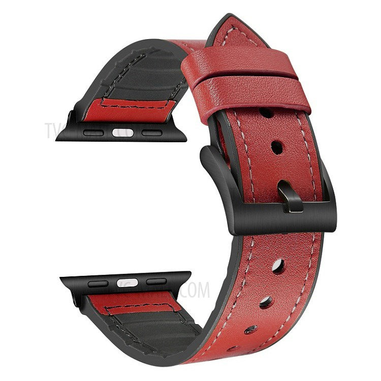 Color PU Leather + Silicone Watch Band for Watch Ultra 49mm / Series 8 / 7 45mm / Series 6 / SE / SE (2022) 44m / 5 / 4 44mm / Series 1 / 2 / 3 42mm - Red