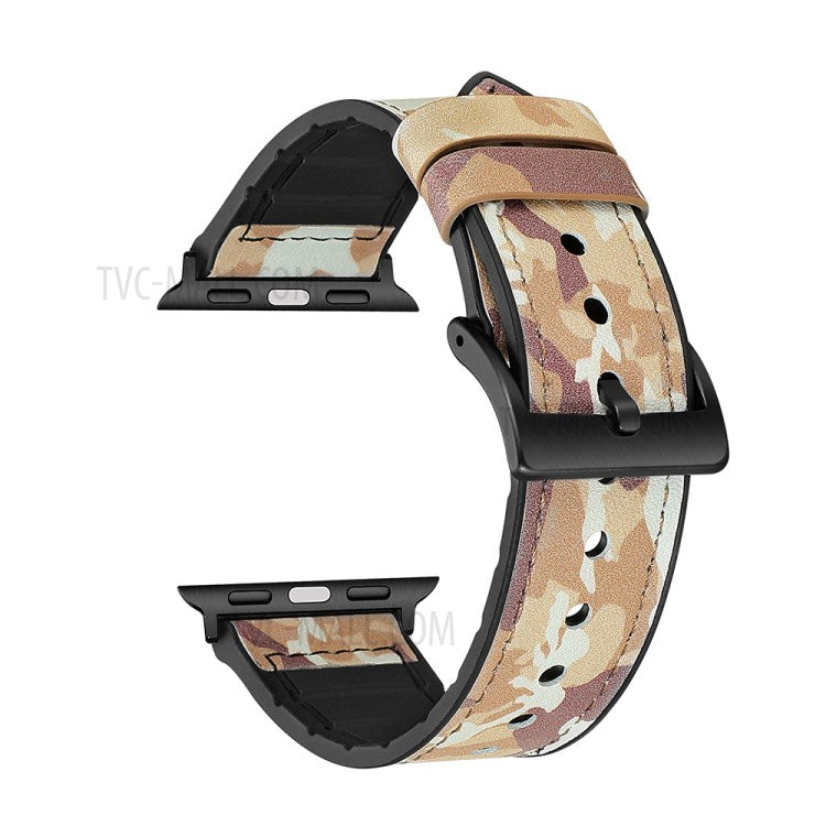 Color PU Leather + Silicone Watch Band for Watch Ultra 49mm / Series 8 / 7 45mm / Series 6 / SE / SE (2022) 44m / 5 / 4 44mm / Series 1 / 2 / 3 42mm - Camouflage Brown