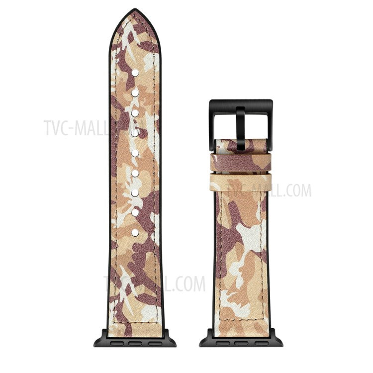Color PU Leather + Silicone Watch Band for Watch Ultra 49mm / Series 8 / 7 45mm / Series 6 / SE / SE (2022) 44m / 5 / 4 44mm / Series 1 / 2 / 3 42mm - Camouflage Brown