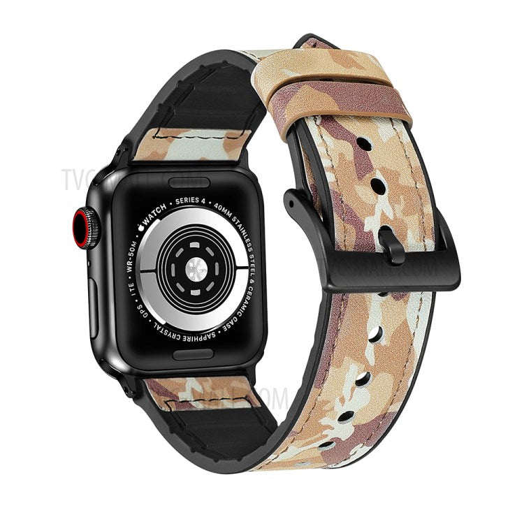 Color PU Leather + Silicone Watch Band for Watch Ultra 49mm / Series 8 / 7 45mm / Series 6 / SE / SE (2022) 44m / 5 / 4 44mm / Series 1 / 2 / 3 42mm - Camouflage Brown