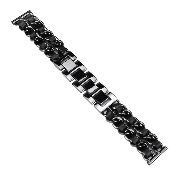 Stainless Steel+PU Leather Watch Strap 20MM Smart Watch Strap Replacement for Polar Pacer Pro - All Black