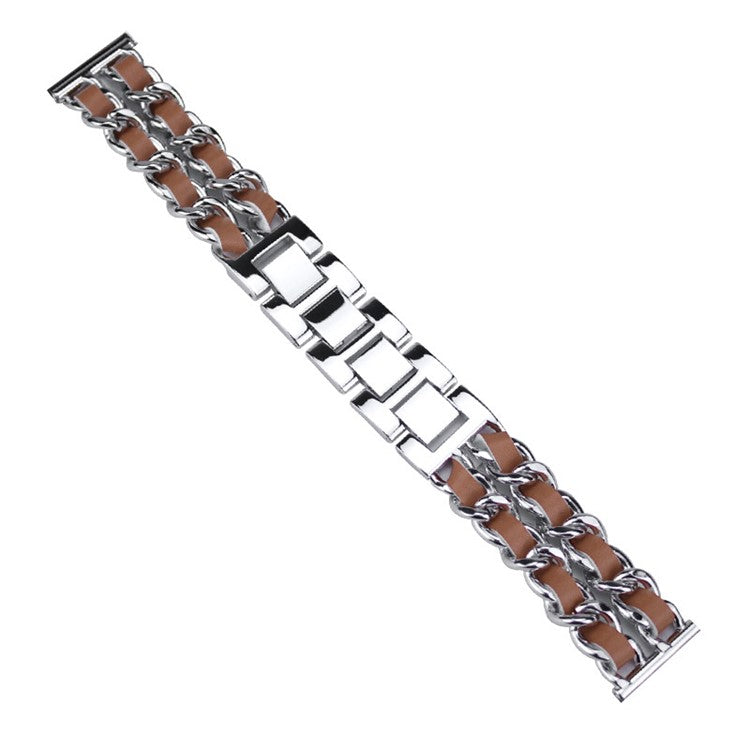 Stainless Steel+PU Leather Watch Strap 20MM Smart Watch Strap Replacement for Polar Pacer Pro - Silver/Brown