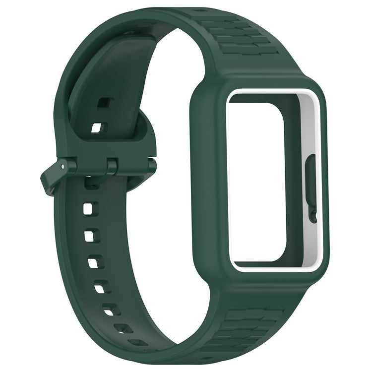 For Samsung Galaxy Fit3 (SM-R390) Watch Strap Integrate Silicone Watch Band with Case - Midnight Green