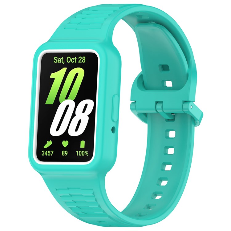 For Samsung Galaxy Fit3 (SM-R390) Watch Strap Integrate Silicone Watch Band with Case - Cyan