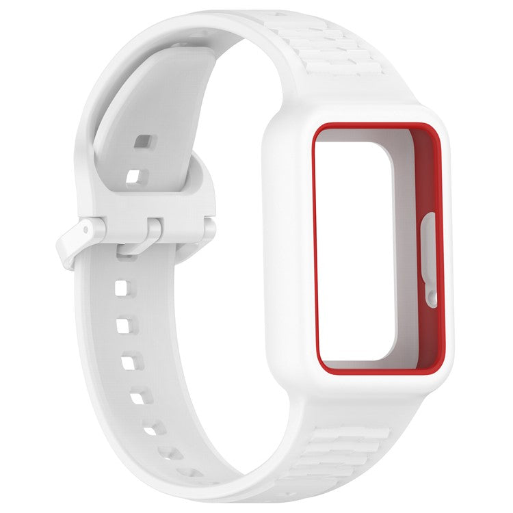 For Huawei Band 7 / Band 8 / Band 8 NFC / Band 9 / Band 9 NFC Integrated Silicone Strap Watch Case Replacement Wrist Band - White
