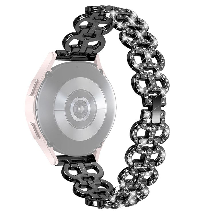 For Huami Amazfit Youth Edition 20mm Watch Band Rhinestones Decor Gourd Shape Alloy Strap - Black