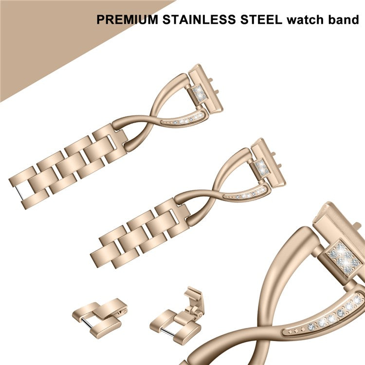 For Samsung Galaxy Fit3 SM-R390 Stainless Steel Strap Rhinestones Decor X-Shape Smartwatch Band - Gold
