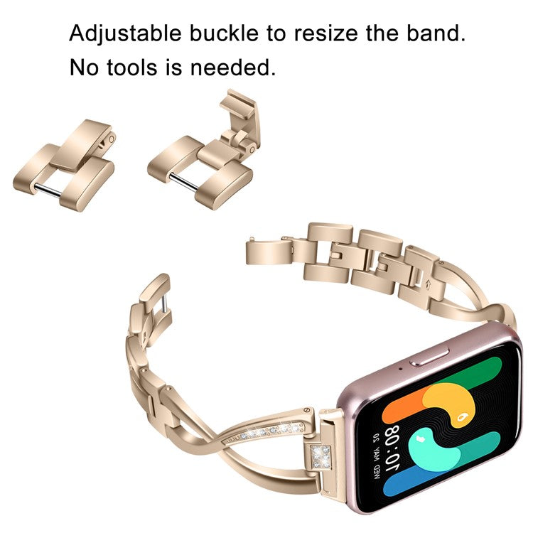 For Samsung Galaxy Fit3 SM-R390 Stainless Steel Strap Rhinestones Decor X-Shape Smartwatch Band - Gold