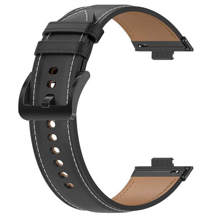 For Huawei Watch Fit 3 Watch Strap Genuine Cow Leather Adjustable Wrist Band - Black