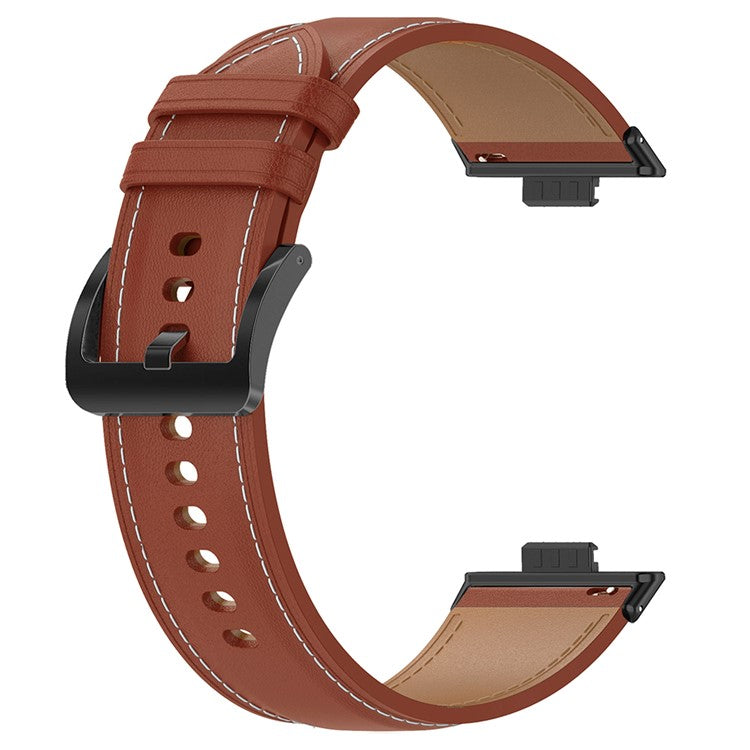 For Huawei Watch Fit 3 Watch Strap Genuine Cow Leather Adjustable Wrist Band - Dark Brown