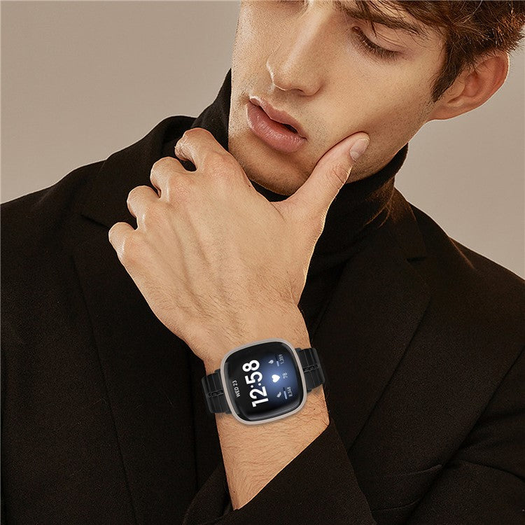 For Fitbit Versa 4 / Sense 2 Stainless Steel Watch Strap Wrist Band Replacement - Black