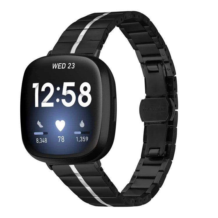 For Fitbit Versa 4 / Sense 2 Stainless Steel Watch Strap Wrist Band Replacement - Black+Silver