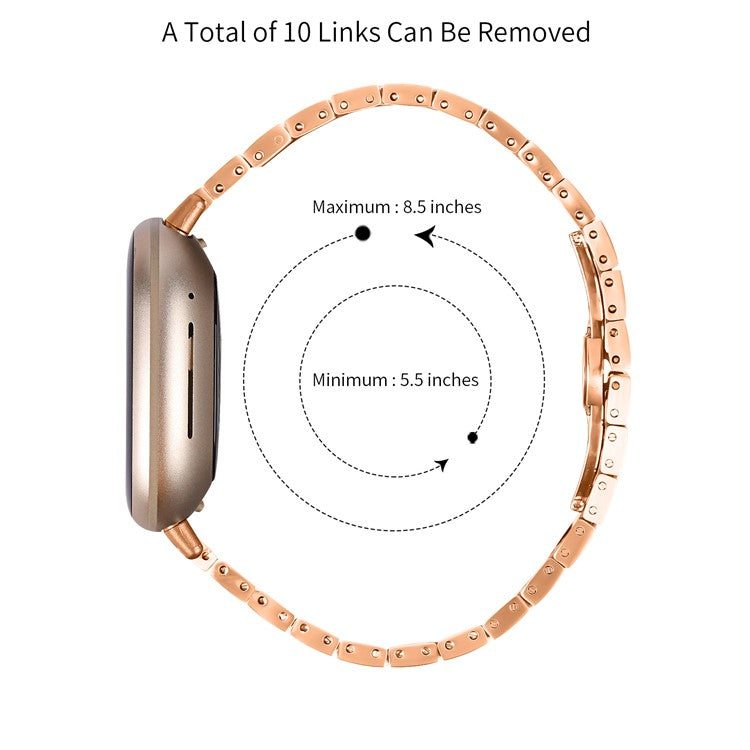 For Fitbit Versa 4 / Sense 2 Stainless Steel Watch Strap Wrist Band Replacement - Rose Gold+Silver