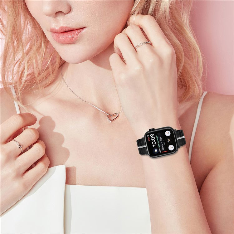 For Apple Watch Series 10 42mm / 9 8 7 41mm / SE (2023) SE (2022) SE 6 5 4 40mm / 3 2 1 38mm Stainless Steel Strap - Black+Silver