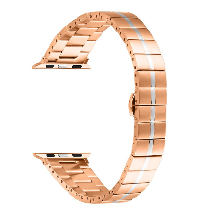 For Apple Watch 10 46mm / Ultra 2 / Ultra 49mm / 9 8 7 45mm / SE (2023) SE (2022) SE 6 5 4 44mm / 3 2 1 42mm Stainless Steel Strap - Rose Gold+Silver