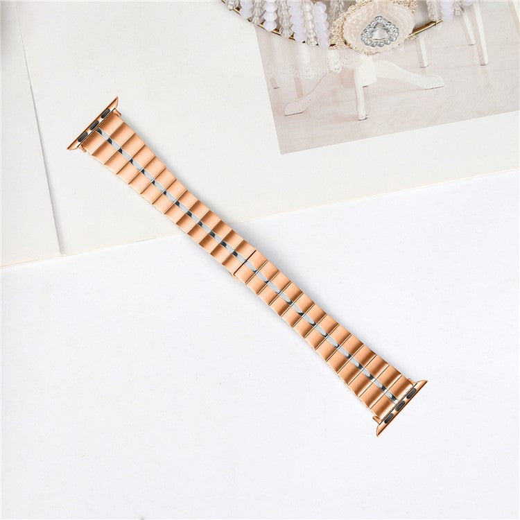 For Apple Watch 10 46mm / Ultra 2 / Ultra 49mm / 9 8 7 45mm / SE (2023) SE (2022) SE 6 5 4 44mm / 3 2 1 42mm Stainless Steel Strap - Rose Gold+Silver