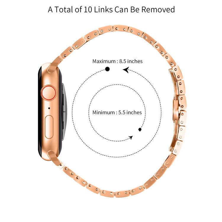 For Apple Watch 10 46mm / Ultra 2 / Ultra 49mm / 9 8 7 45mm / SE (2023) SE (2022) SE 6 5 4 44mm / 3 2 1 42mm Stainless Steel Strap - Rose Gold+Silver