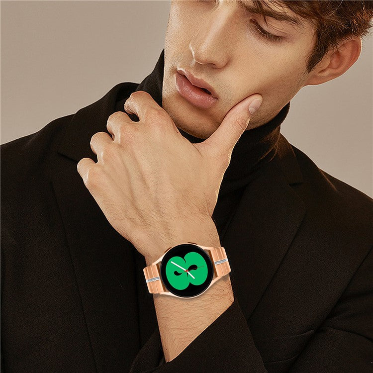 For Huami Amazfit GTS 3 Line Design Wrist Band 1-Bead Stainless Steel Watch Strap - Rose Gold+Silver