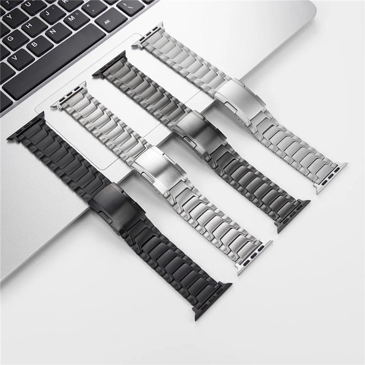 For Apple Watch Series 10 42mm / 9 8 7 41mm / SE (2023) SE (2022) SE 6 5 4 40mm / 3 2 1 38mm Titanium Alloy Watch Band Turtleback Clasp - Black