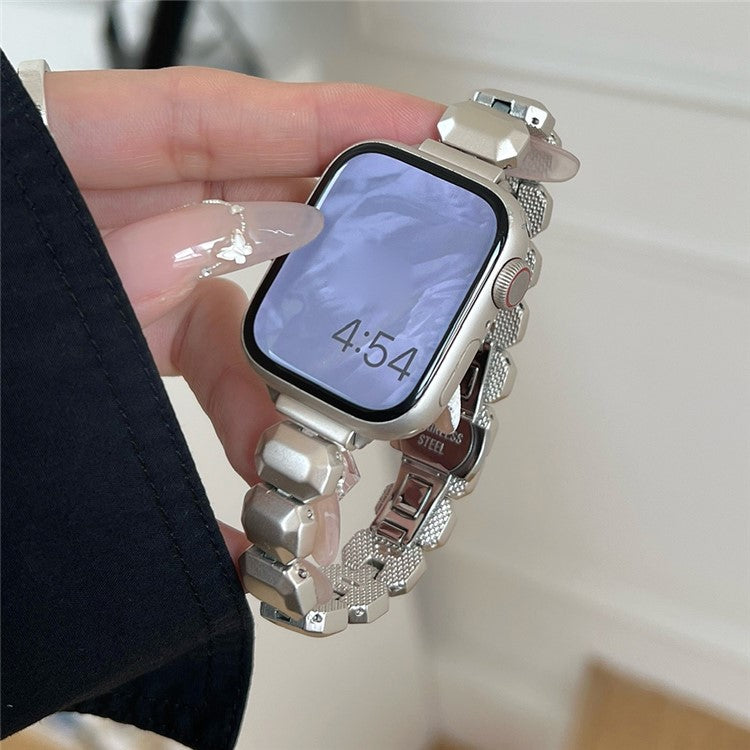 For Apple Watch Series 10 42mm / 9 8 7 41mm / SE (2023) SE (2022) SE 6 5 4 40mm / 3 2 1 38mm Watch Strap Zinc Alloy Band - Starlight