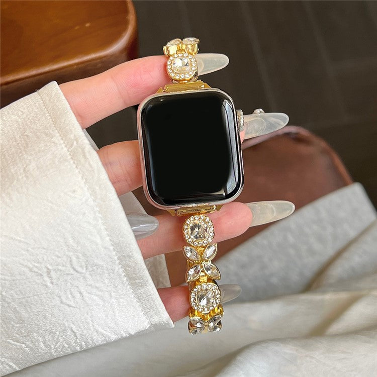 For Apple Watch Series 10 42mm / 9 8 7 41mm / SE (2023) SE (2022) SE 6 5 4 40mm / 3 2 1 38mm Band Zircon Gems Bracelet - Gold
