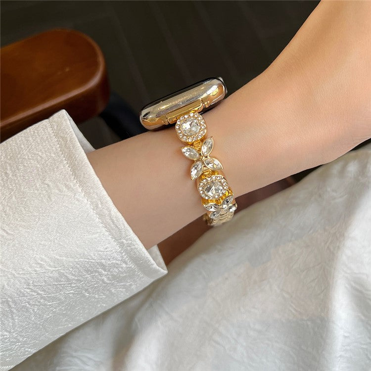 For Apple Watch Series 10 42mm / 9 8 7 41mm / SE (2023) SE (2022) SE 6 5 4 40mm / 3 2 1 38mm Band Zircon Gems Bracelet - Gold