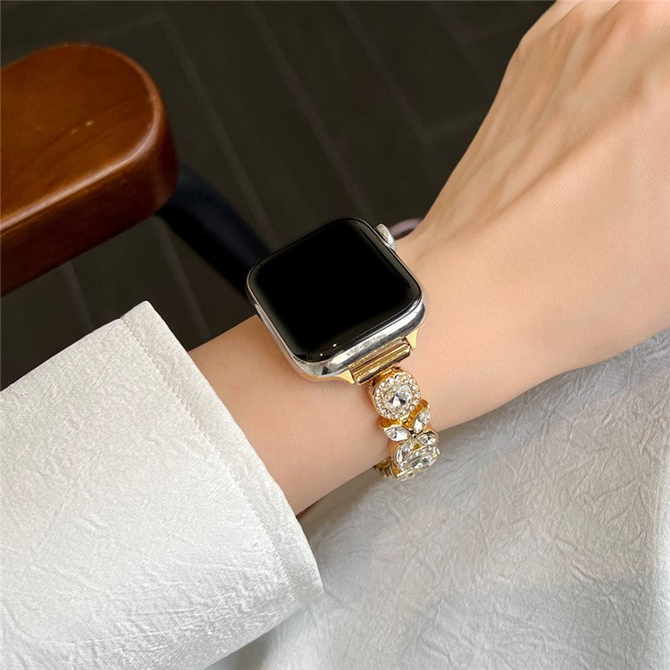 For Apple Watch Series 10 42mm / 9 8 7 41mm / SE (2023) SE (2022) SE 6 5 4 40mm / 3 2 1 38mm Band Zircon Gems Bracelet - Gold
