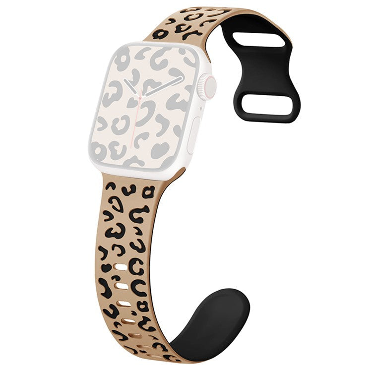 For Apple Watch Series 10 42mm / 9 8 7 41mm / SE (2023) SE (2022) SE 6 5 4 40mm / 3 2 1 38mm Leopard Silicone Strap - Milk Tea+Black