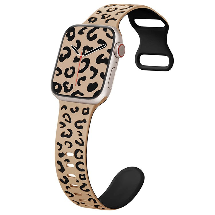 For Apple Watch Series 10 42mm / 9 8 7 41mm / SE (2023) SE (2022) SE 6 5 4 40mm / 3 2 1 38mm Leopard Silicone Strap - Milk Tea+Black