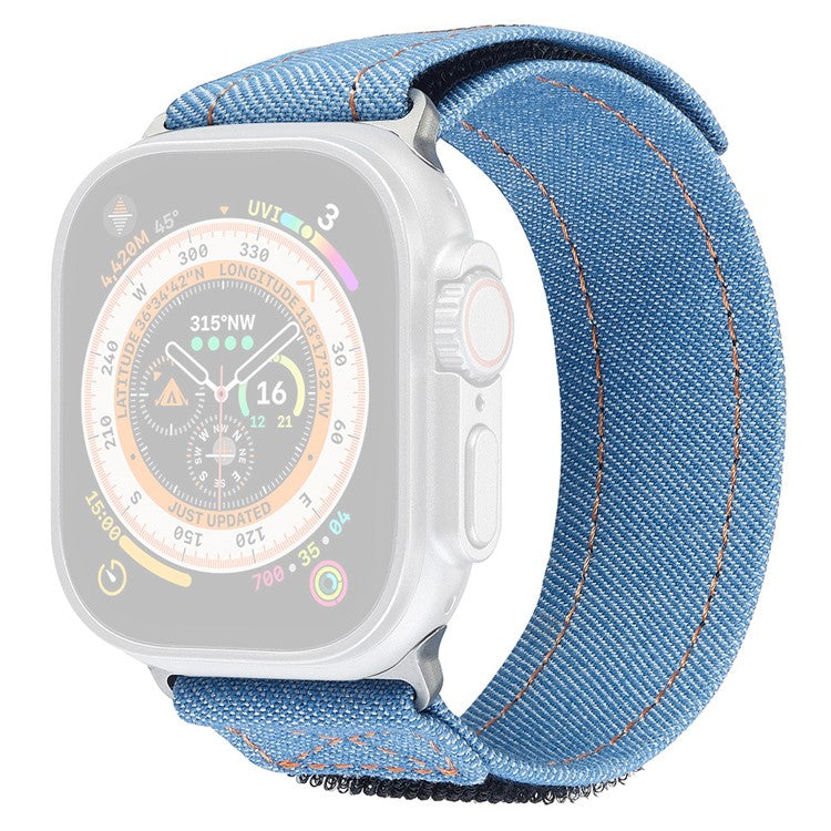 KALEBOL For Apple Watch Series 10 42mm / 9 8 7 41mm / SE (2023) SE (2022) SE 6 5 4 40mm / 3 2 1 38mm Denim Watch Strap Magic Tape Adjustable Band - Baby Blue