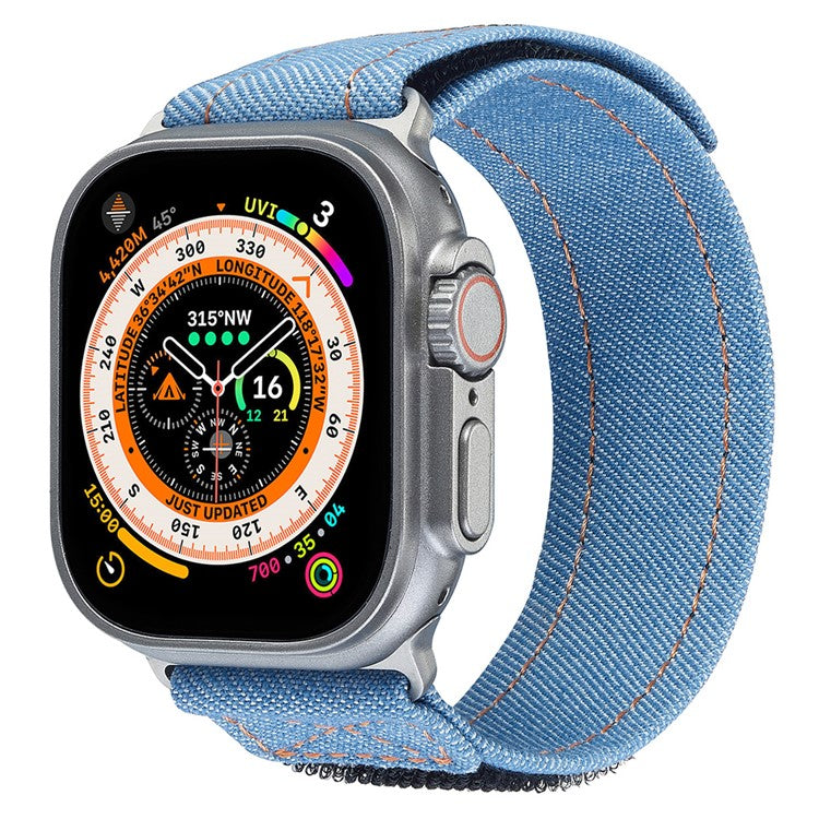 KALEBOL For Apple Watch Series 10 42mm / 9 8 7 41mm / SE (2023) SE (2022) SE 6 5 4 40mm / 3 2 1 38mm Denim Watch Strap Magic Tape Adjustable Band - Baby Blue