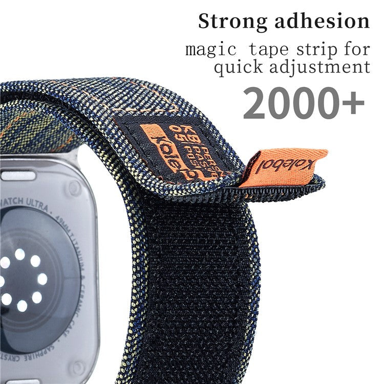KALEBOL For Apple Watch Series 10 42mm / 9 8 7 41mm / SE (2023) SE (2022) SE 6 5 4 40mm / 3 2 1 38mm Denim Watch Strap Magic Tape Adjustable Band - Baby Blue
