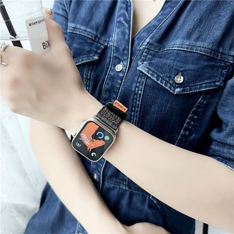 KALEBOL For Apple Watch Series 10 42mm / 9 8 7 41mm / SE (2023) SE (2022) SE 6 5 4 40mm / 3 2 1 38mm Denim Watch Strap Magic Tape Adjustable Band - Baby Blue