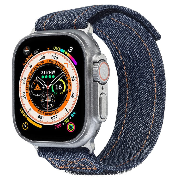 KALEBOL For Apple Watch Series 10 42mm / 9 8 7 41mm / SE (2023) SE (2022) SE 6 5 4 40mm / 3 2 1 38mm Denim Watch Strap Magic Tape Adjustable Band - Dark Grey