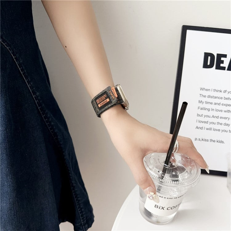 KALEBOL For Apple Watch Series 10 42mm / 9 8 7 41mm / SE (2023) SE (2022) SE 6 5 4 40mm / 3 2 1 38mm Denim Watch Strap Magic Tape Adjustable Band - Dark Grey