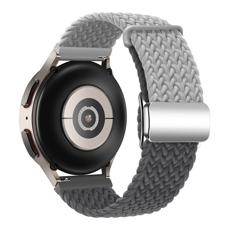 Universal 22mm Woven Watch Strap Silver Magnetic Buckle Replacement Wrist Band - Light Grey+Space Grey