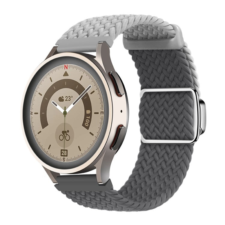 Universal 22mm Woven Watch Strap Silver Magnetic Buckle Replacement Wrist Band - Light Grey+Space Grey